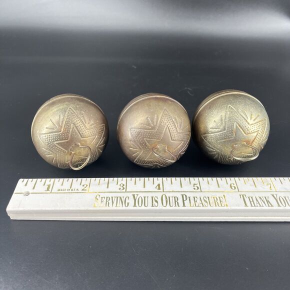 Vintage Sleigh Bell 2-1/2" Ornate Pattern Engraved Star Jingle Tarnished Silver - Picture 5 of 12